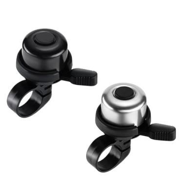 Imagem de Sino da bicicleta retro liga de alumínio som claro sino mtb mountain bike guiador chifre acessórios da bicicleta(2pcs Black-Silver)