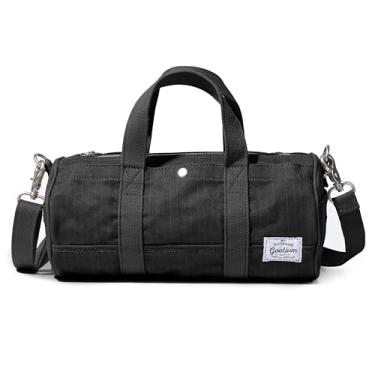 Imagem de GOOTIUM Bolsa tiracolo compacta – Bolsa de ombro de lona e organizador de viagem – Mini bolsa estilo cilindro vintage, bolsa pequena, Preto, Small, Bolsa transversal estilo barril