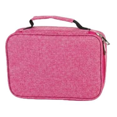 Imagem de Estojo Escolar Box 72 Pens Nylon com Alça – Organizador Jumbo Grande com Divisória e Elásticos – Capacidade até 100 Lápis – Menino e Menina (Rosa)