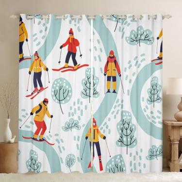 Imagem de Erosebridal Cortinas blackout de esqui 106,7 cm L x 84 C, 2 painéis, pegadas, cortinas de janela, resorts de esqui, árvores, snowboard, tratamentos de janela, cortinas para quarto, amarelo, vermelho