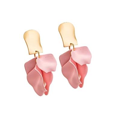 Imagem de Brincos pendentes de pétala de flor de rosa de acrílico boêmio com borla floral grande para pendurar em resina para mulheres, meninas, festas, boho, férias, verão, casamento, joias, Poliéster Resina,