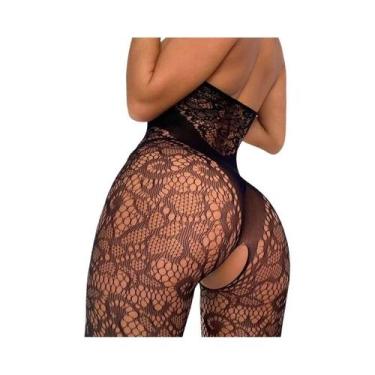 Imagem de Bodies Sexy Femininos Sem Entrepernas Em Malha Transparente Com Cintur