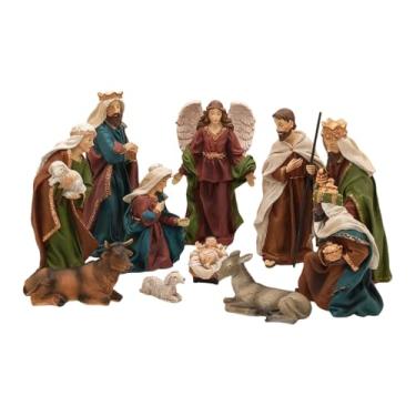 Imagem de IEUDNS Conjunto de figuras de presépio de Natal, estátuas da Sagrada Família em resina, figuras de Jesus na manjedoura para lareira, festa e feriado.