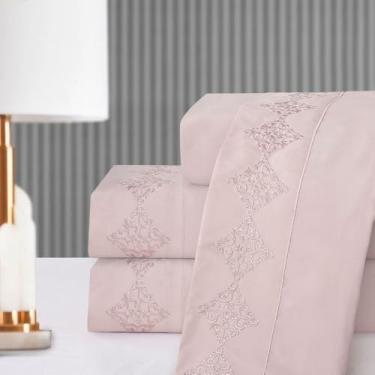 Imagem de Jogo de Lençol King 4 Peças Gênova Percal 400 Fios Bordado- Ornata Pink