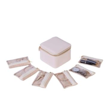 Imagem de Armazenamento Caixa de joias de couro portátil, caixa de armazenamento de couro para batons, anéis, brincos e joias(Claret)