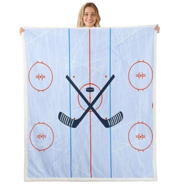 Imagem de Cobertor infantil de hóquei no gelo, cobertor de cama de rinque de estádio de hóquei, decoração de quarto/sofá, cobertor de lã para amantes de jogos de bola de inverno, cobertor felpudo moderno e