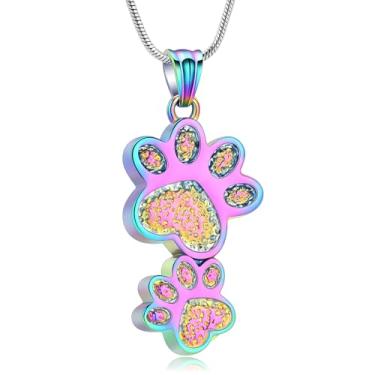 Imagem de mingkejw Colar de urna com estampa de pata para cinzas, joias de cremação de animais de estimação, colar memorial de aço inoxidável, suporte de cinzas para animais de estimação/cão/gato, joia de