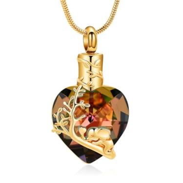 Imagem de mingkejw Colar de urna de coração de elefante para cinzas, joia de cremação para mulheres e homens, colar memorial de aço inoxidável, suporte de cinzas para animais de estimação humanos, joia de