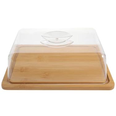 Imagem de ULTECHNOVO Suporte de bolo com tampa, prato de bolo de acrílico de 23 cm com tampa, suporte de placa, bandeja de sobremesa com tampa para assar cozinha, bandeja retangular grande e enseada de acrílico