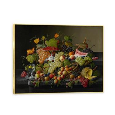 Imagem de NHLDZYH Moldura dourada. Tela de frutas botânicas vintage, impressão de estilo de pintura a óleo vintage, decoração de jantar country de fazenda, pronta para pendurar. B11. 60 x 80 cm
