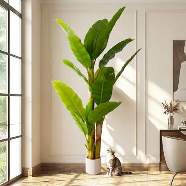 Imagem de Bananeira artificial de 2,5 m, planta alta falsa para decoração de sala de estar, grande, folha de bananeira, árvores, artificiais modernas, para casa, interior, exterior, pátio, decoração tropical