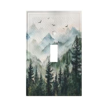 Imagem de Hizuwky Árvore verde floresta montanha 1 gangue interruptor de luz única capa decorativa natureza selva placa de parede elétrica interruptor de luz para quarto, banheiro, cozinha