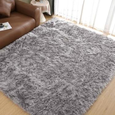 Imagem de Goolela Tapete felpudo de pele sintética 20 x 25 cm, tapete cinza fofo, grande de pele de carneiro, lavável para sala de estar, tapete macio de pelúcia para quarto de crianças, tapete retangular