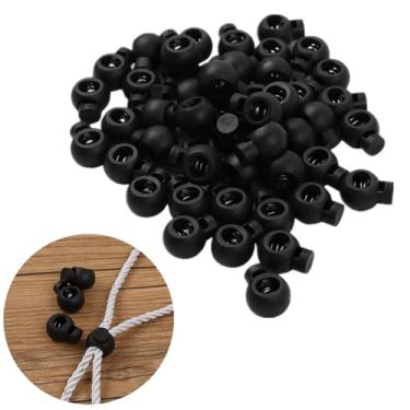 Imagem de 50Pcs Single Hole Spring Loaded Round Ball Shaped Stop Sliding Cord Fastener Locks Buttons for Camping Hiking Shoelace Replacement Sports Backpacks 17 * 22mm (Black)