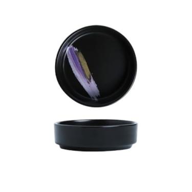Imagem de KEG801302 Prato de cerâmica para cozinha, molho de soja, temperos, prato redondo doméstico, salada, molho de tomate, tigelas de imersão (preto roxo)