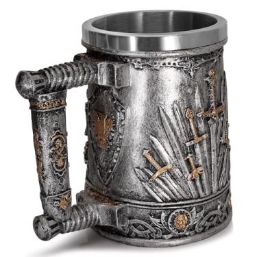 Imagem de TONSHEN Copo de café de cerveja grande de 595 g estilo medieval, copo viking gótico isolado de aço inoxidável para festival, festa, decoração de casa, presente de dia dos pais