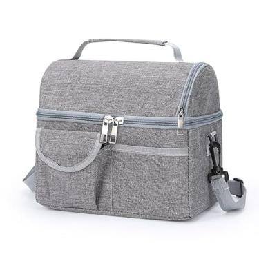Imagem de Bolsa Térmica Fitness de Dois Andares com Grande Capacidade, Isolamento para Lanches e Marmitas, Compartimentos Separados para Trabalho, Academia e Uso Diário (Cinza-LD006)