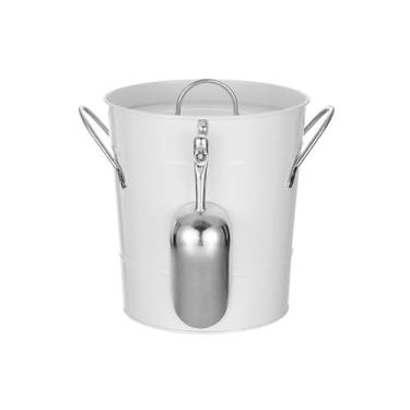 Imagem de Balde de gelo de aço inoxidável com tampa Balde de gelo portátil champanhe cerveja balde de gelo de alta cor balde de gelo vinho cerveja champanhe balde (branco)