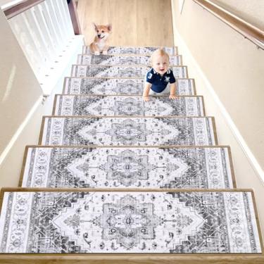 Imagem de Tapete cinza para degraus de madeira para escadas de borracha para ambientes internos tapetes antiderrapantes para cães e crianças