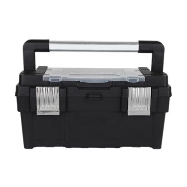 Imagem de Caixa de armazenamento multiuso caixa de ferramentas de liga de alça longa caixa de ferramentas doméstica dupla portátil caixa de armazenamento de ferramentas de plástico (preto) organização (média)