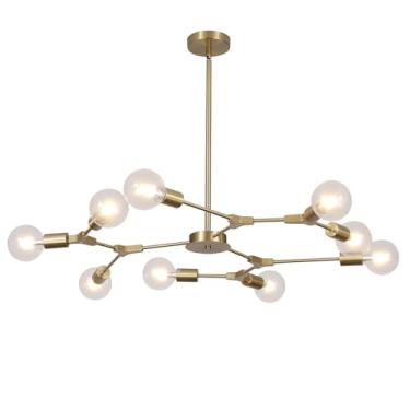Imagem de Lustre Sputnik moderno em latão escovado, luminária de teto industrial embutida, ajustável, para sala de estar (dourado)