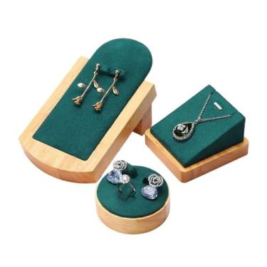 Imagem de KEG801302 Suporte de exibição de joias, adereços de exibição de joias, pingente, colar, suporte de madeira, brincos, conjunto de suporte de assento, combinação, organizador de joias