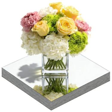 Imagem de Pacote com 12 espelhos quadrados para bandejas de centro de mesa, espelhos de acrílico de 20 cm, sem vidro, placa de vela, espelhos quadrados, azulejos de acrílico para mesas centrais, artesanato