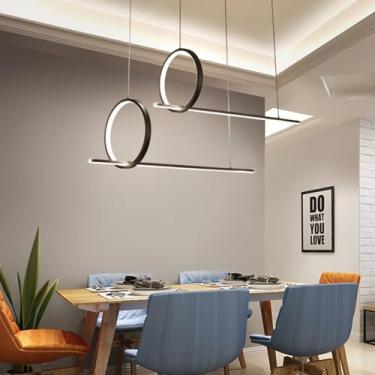 Imagem de Luminária pendente LED para mesa de jantar, com intensidade ajustável e controle remoto. Design moderno e criativo, em formato de coroa, com altura regulável, ideal para sala de jantar e sal