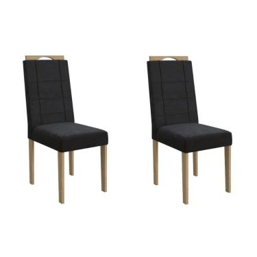 Imagem de Cadeira De Cozinha Flora 2cad150 Madeirado Kit 2 Un Carvalho/suede Preto - Kappesberg