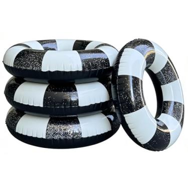 Imagem de 4 peças boias infláveis para piscina, anéis de natação, tubo interno grande, brinquedos de piscina, espreguiçadeira, boia para festa na piscina e verão (preto e branco, 4)