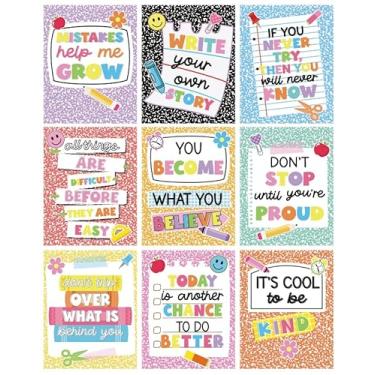 Imagem de Whaline 9 peças de pôsteres motivacionais para sala de aula com citações positivas inspiradoras arte de parede para decoração de parede de professor de volta às aulas