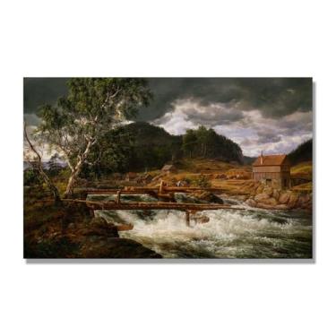 Imagem de NHLDZYH J.C. Dahl pintura em tela de romance norueguês pintura de paisagem obra-prima famosa reprodução de arte sobre tela. (paisagem 44). 60 x 96 cm. Apenas tela