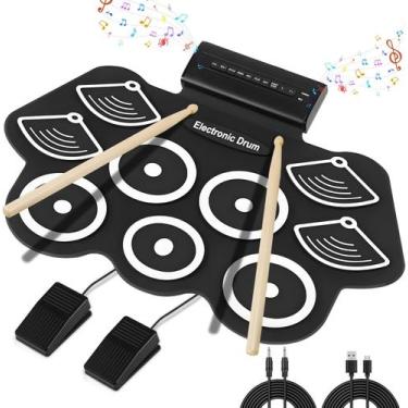 Imagem de Mini Bateria Musical Infantil 9 Pads com Pedais e Baquetas - Exbom