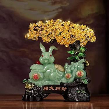 Imagem de Feito à mão Árvore de dinheiro cristal citrino, estatuetas da sorte coelho, presentes decoração para riqueza, energia positiva, escultura Feng Shui árvore vida, mesa para riqueza e boa sorte