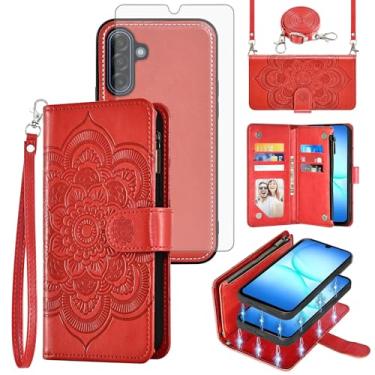 Imagem de Asuwish Capa de celular para Samsung Galaxy A17 5G carteira com zíper destacável com protetor de tela de vidro temperado alça transversal flor flip porta-cartão slot A 17 17A 4G mulheres homens