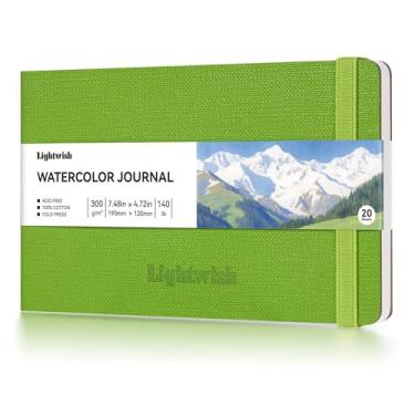 Imagem de Caderno de aquarela – Papel prensado a quente 100% algodão | 20 folhas e 40 páginas | 300 g/m2 (63,5 kg) | Capa de couro PU para pintura de artistas, mídia mista 19 x 12 cm