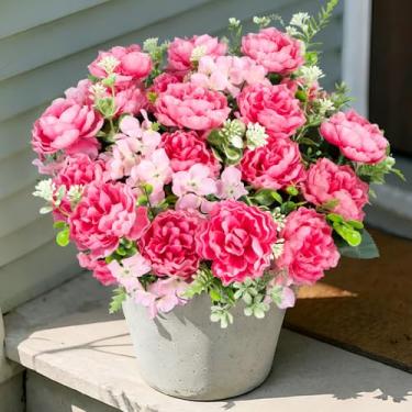 Imagem de Guagb 6 pacotes de peônias de flores artificiais para atividades ao ar livre resistentes a UV peônia sintética com hortênsia flores falsas de seda para decoração externa de varanda e jardim e janela