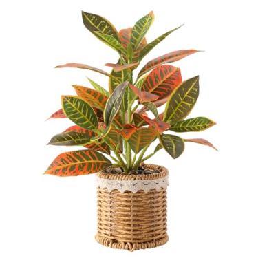 Imagem de Nubry Plantas falsas em vasos artificiais com vaso trançado para prateleira e mesa | Perfeito para decoração de mesa de centro de 25 cm