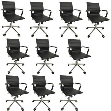 Imagem de Conjunto com 10 Cadeiras Office com Rodízio e Encosto Esteirinha Baixa Preto
