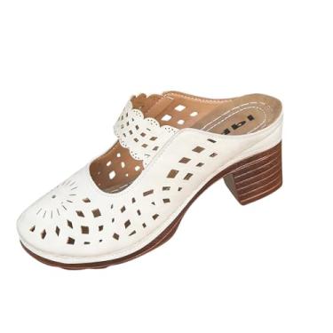 Imagem de Sandálias Baotou casuais femininas com meio chinelo grosso design de salto plataforma calçado confortável para atividades de lazer, Branco, 35