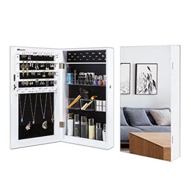 Imagem de Espelho de banheiro, armário de joias montado na parede com espelho, organizador de armário de joias bloqueável, espelho com caixa de armazenamento traseira, para mulheres e meninas