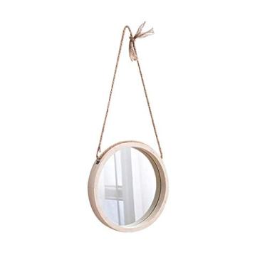 Imagem de Espelho redondo suspensão de madeira maciça espelho decorativo entrada sala de estar espelho de parede branco quarto penteadeira espelho de maquiagem espelhos de vaidade (tamanho: 30 * 30 cm)