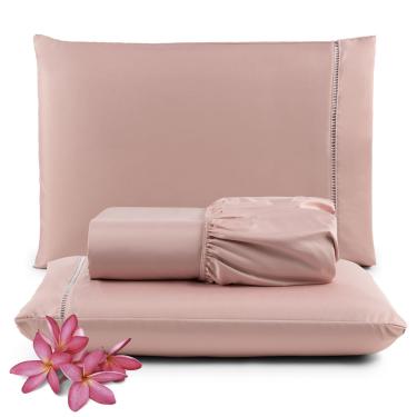 Imagem de Jogo Cama Lençol Unique Casal Padrão 400 Fios Ponto Palito 3 Peças - Rosê