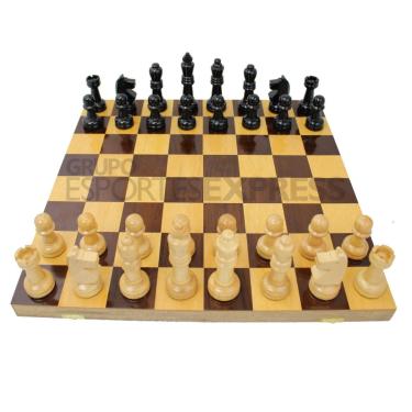 Imagem de Estojo Oficial Xadrez com Peças em Madeira Nobre com Rei de 10cm Cód 107-Unissex