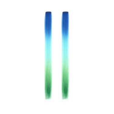 Imagem de Extensões De Cabelo Sintético Com Clipe Em Gradiente Tricolor Arco-Íri