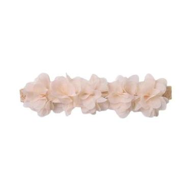 Imagem de Faixa De Cabelo Rosa De Chiffon Com Flor Para Bebês, Acessório Artesan