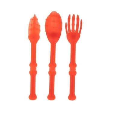 Imagem de Kit Talher Colher Faca Garfo Horripilante Halloween Laranja