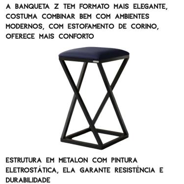 Imagem de Conjunto 2 Bancos Banqueta Baixa Bistro Cozinha Americana Gourmet Estrutura Metalon Azul