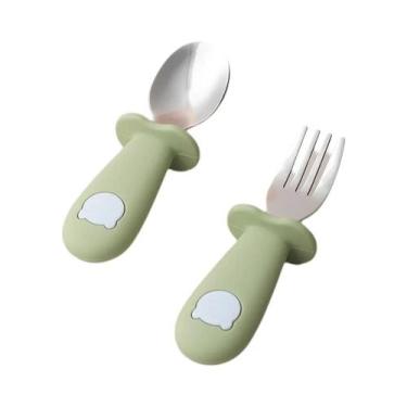 Imagem de Colher E Garfo De Silicone Para Bebê Panda, Utensílios De Alimentação 
