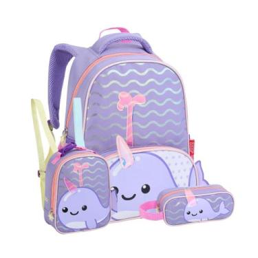 Imagem de Kit Mochila Costas Creche Infantil Zoop Lancheira E Estojo Cor:Narval 